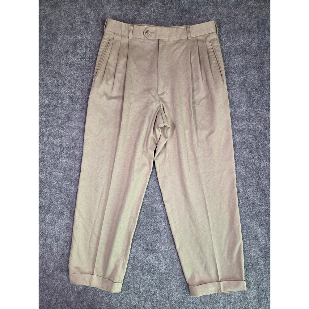 VIntage Slates Dress Pants Mens 32x27 Tan Pleated Cuffed Microfiber Levis USA